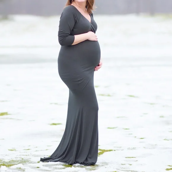 dark green maternity dress Gwenyth Maternity Gown for Photoshoot main image 1